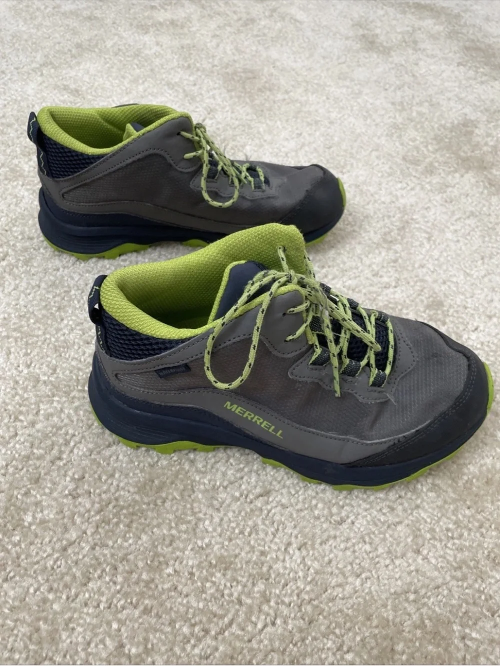 Merrell MOAB SPEED Mid Navy Gray Lime Hiking Sneakers Big Kids Boys 5W Wide